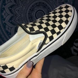 white and black checkered vans
